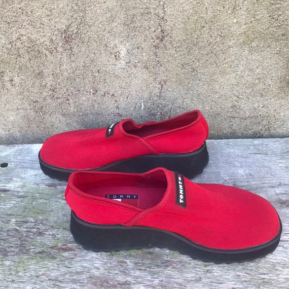 Vintage 90s Tommy Hilfiger Red Slip -On Sock Snea… - image 3