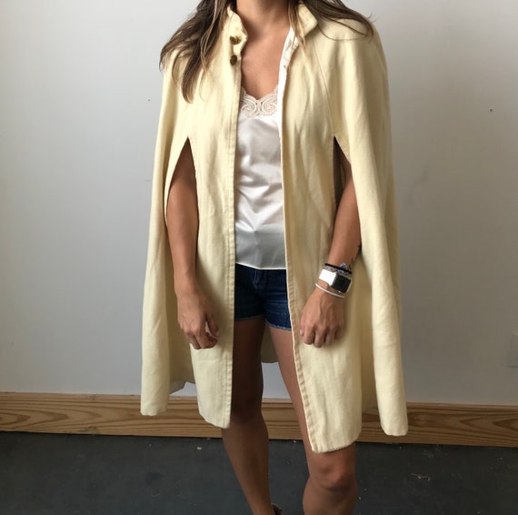 Vintage 50s-60s Handmade Mock Neck Cape Coat Cream