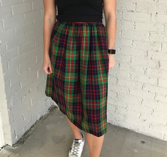 Vintage High Waist Multi-Color Plaid Skirt Tartan… - image 1