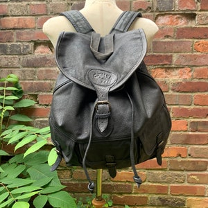 Vintage Camel Cigarettes Black Leather Backpack Hiking Backpack Rucksack