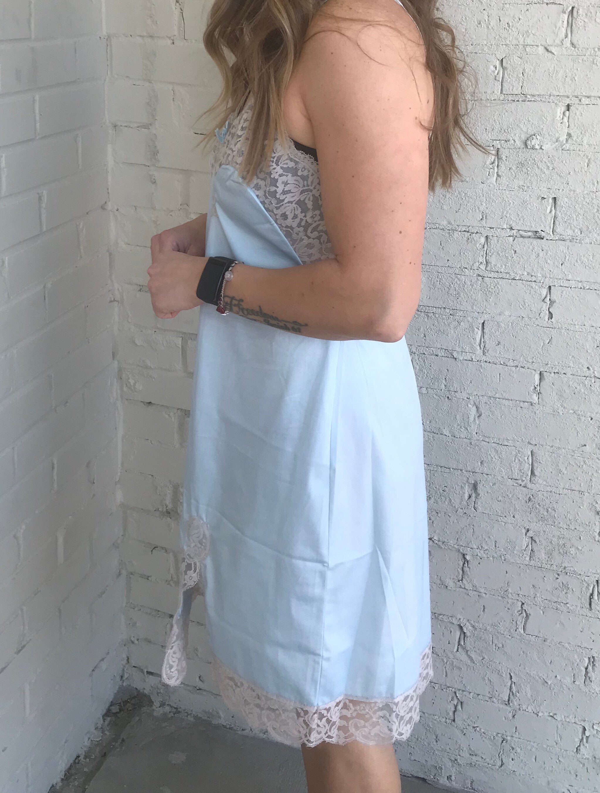 Vintage 1960s Sears Non Cling Baby Blue & Beige Poly Lace Slip Etsy