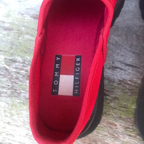 Vintage 90s Tommy Hilfiger Red Slip -On Sock Snea… - image 5