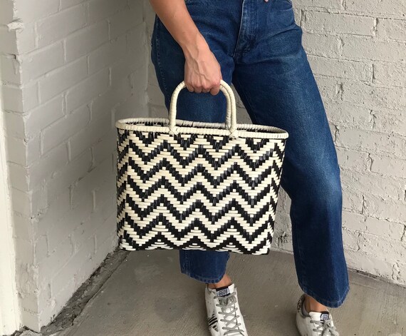 Vintage 1960s-1970s Mod Black & White Woven Vinyl