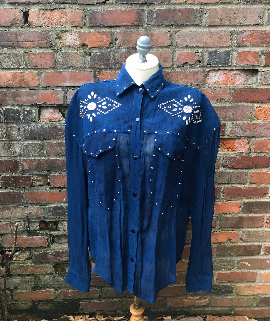 Vintage Mesmerize by Kami Kam Long Sleeve Sheer Blue Studded - Etsy