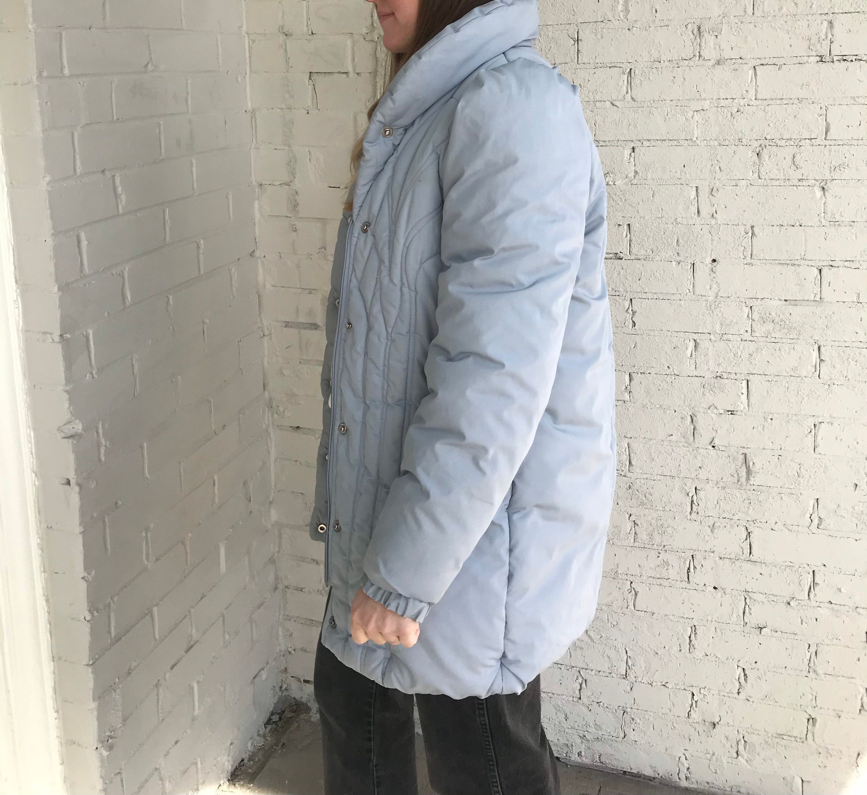 Vintage 80s Light Blue Quilted Puffer Jacket Womens XS/S/M | Etsy