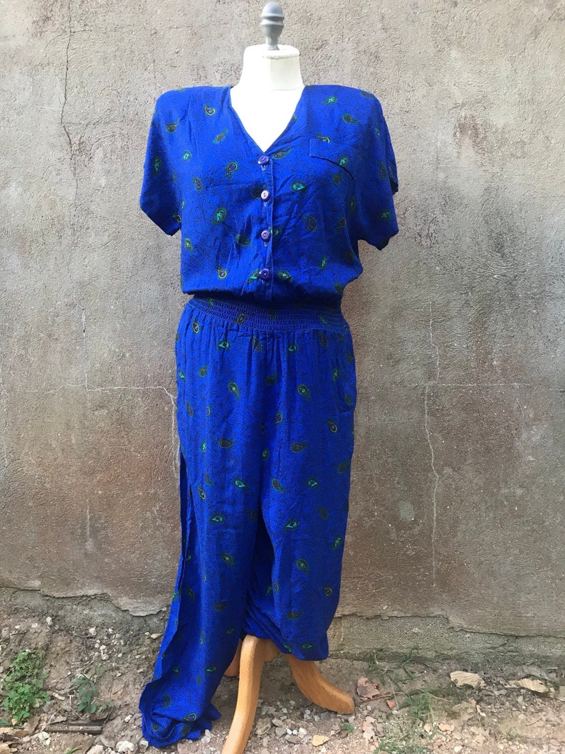 blue paisley jumpsuit
