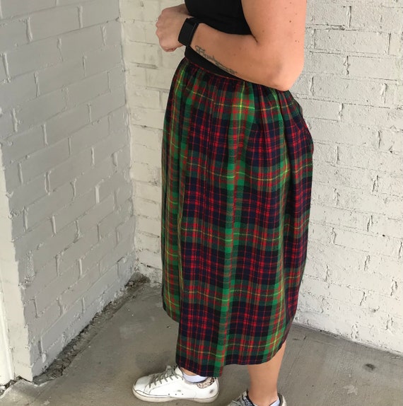 Vintage High Waist Multi-Color Plaid Skirt Tartan… - image 2