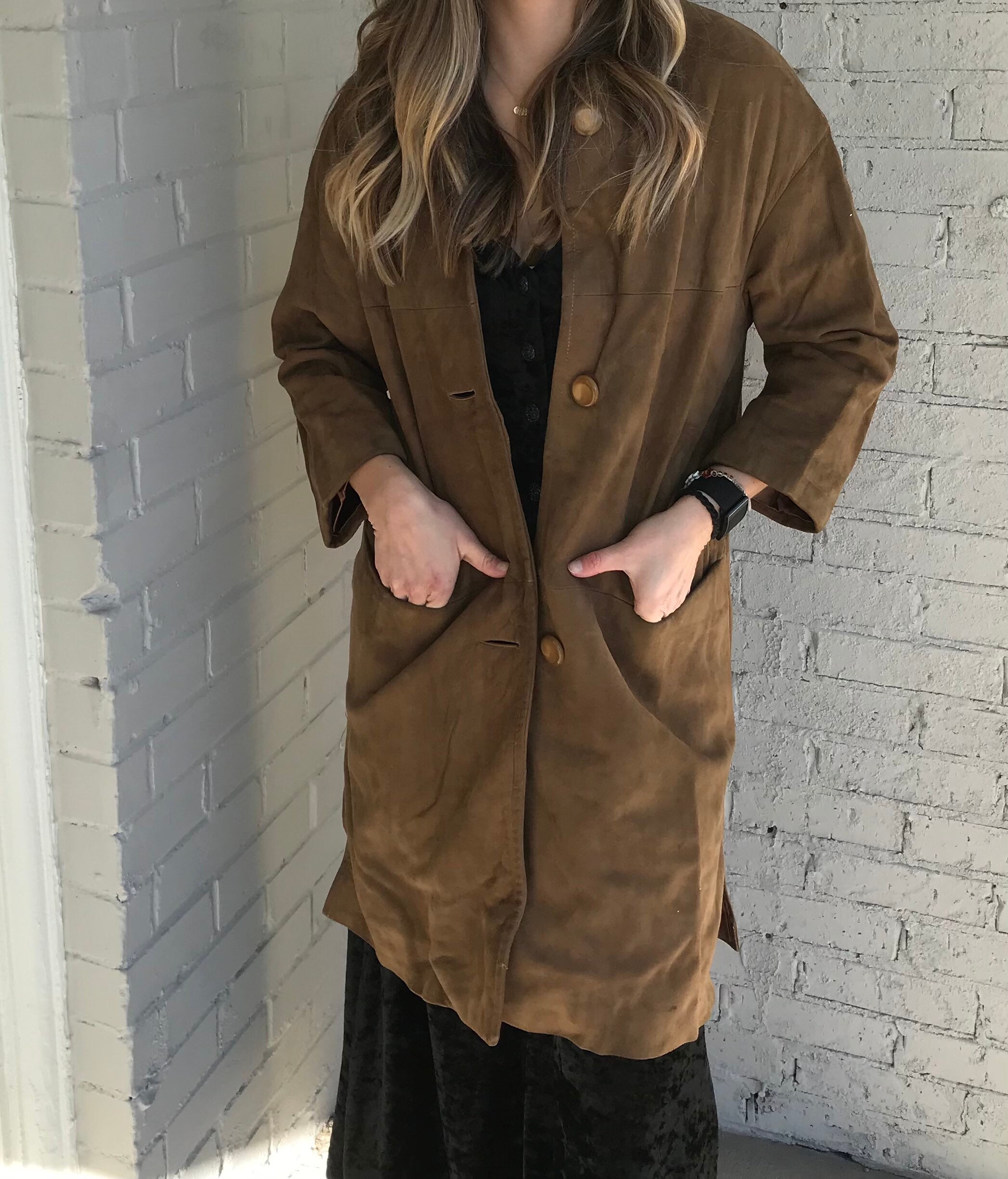 collarless pocket detail duster jacket