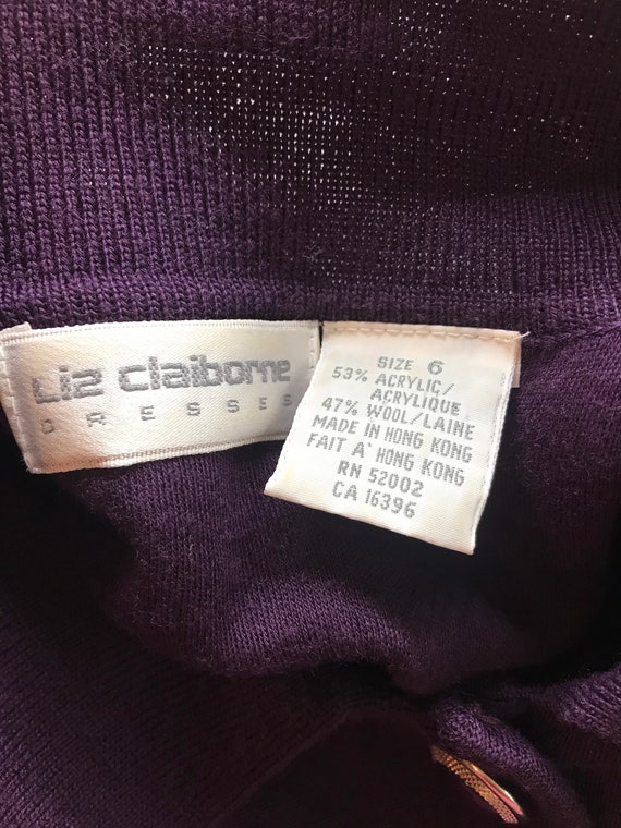 Vintage 80s-90s Liz Claiborne Long Sleeve Plum Pu… - image 5