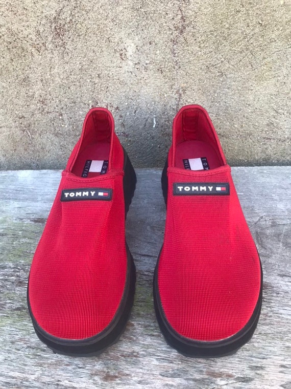 Vintage 90s Tommy Hilfiger Red Slip -On Sock Snea… - image 2