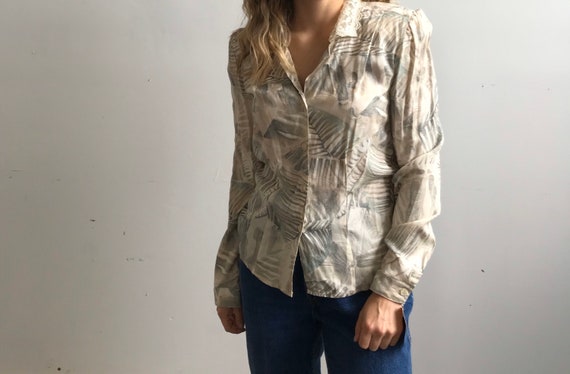 Vintage 90s Rafferty Leaf Print Rayon Blouse Wome… - image 1