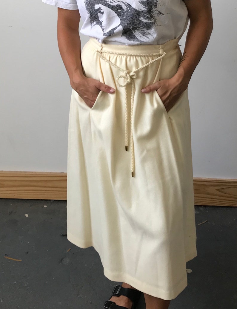 Women\u2019s Small Vintage 1970s Panther Cream High Waist Wool Midi Skirt Union Label