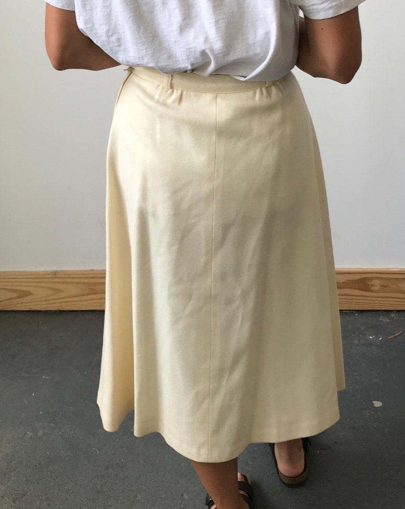 Women\u2019s Small Vintage 1970s Panther Cream High Waist Wool Midi Skirt Union Label