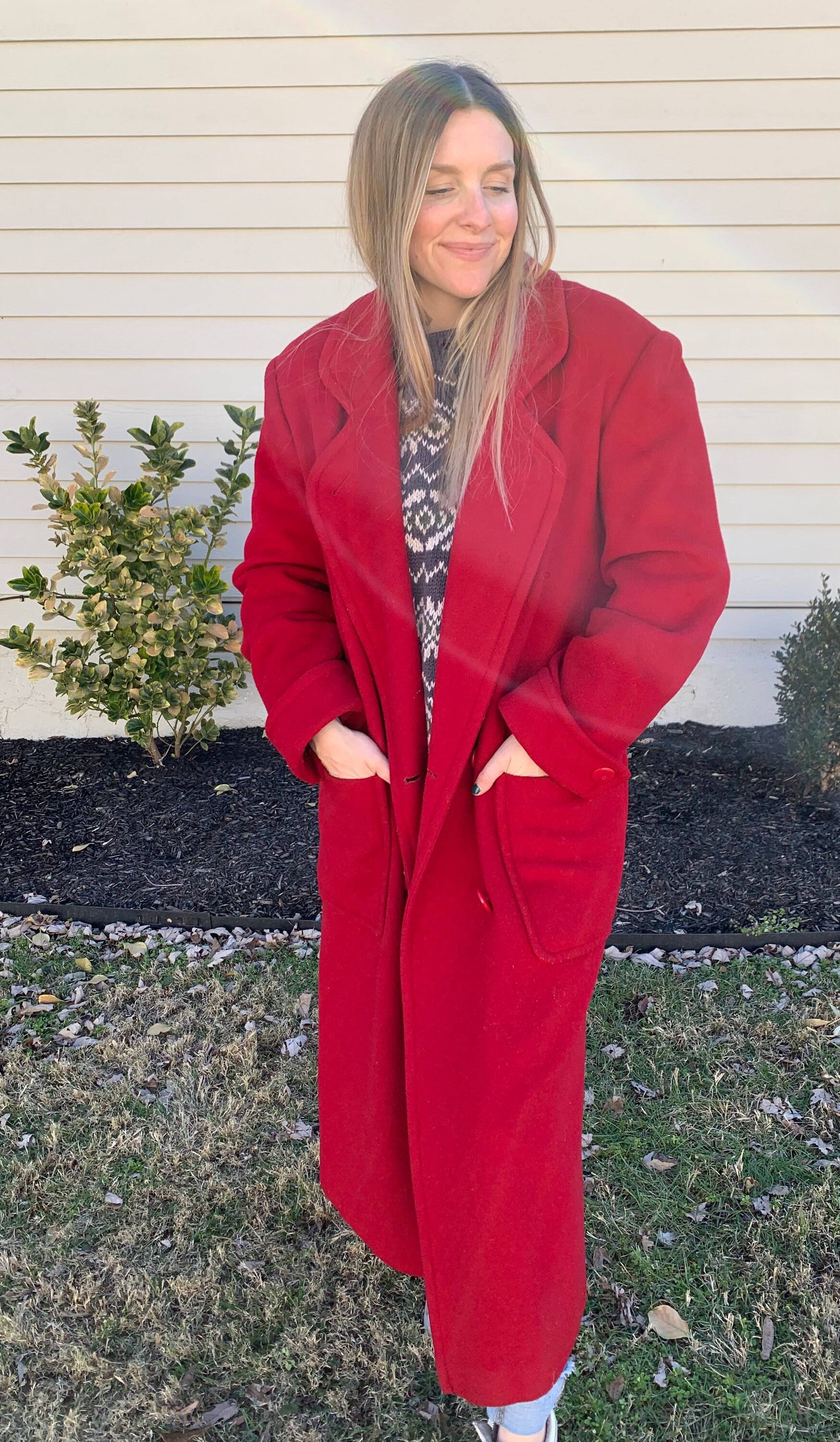Red wool cheap coat petite