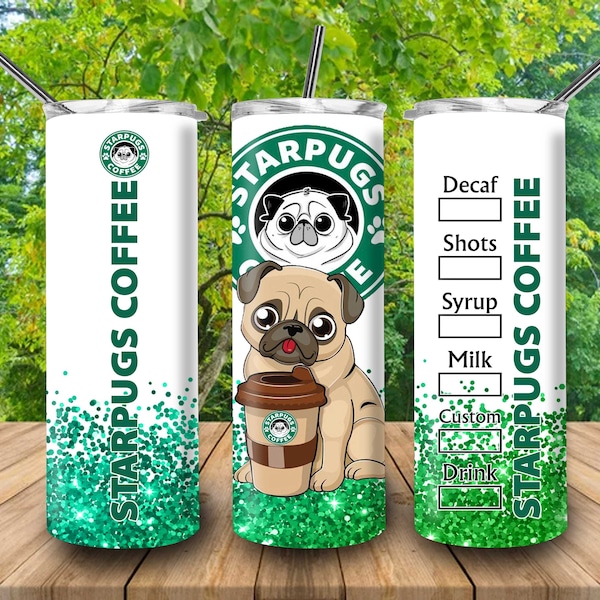 Dog Pet Tumbler StarPugs Coffee Design For 20oz Skinny Tumbler Sublimation Dog Tumbler PNG File For Sublimation Gift For Pug Lover Dog Lover