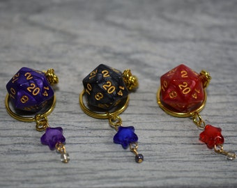 Custom D20 Keychain - Pearlescent Purple Black and Red Tabletop Gaming Accessories