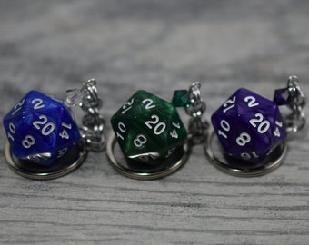 Custom D20 Keychain - Blue Green and Purple Dice Charms