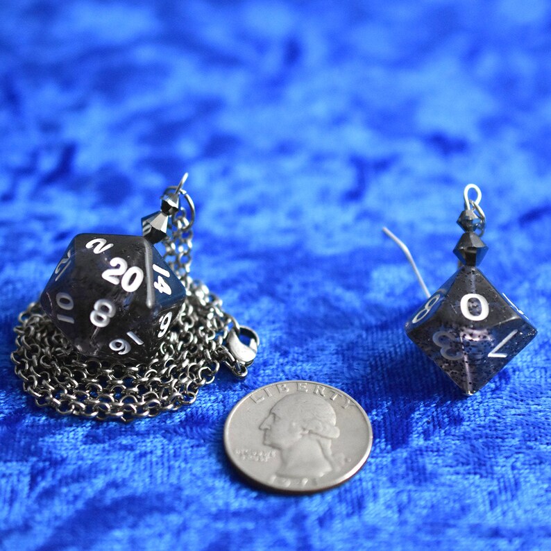 Black Glitter D10 and D20 Dice Earrings and Necklace Set Etsy