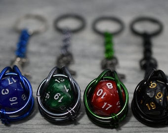 Custom D20 Chainmail Keychain - Dark Removable Dice Charms