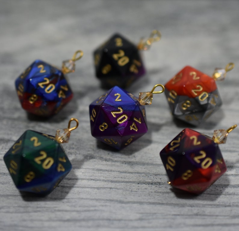 Gemini D20 Dice Ornaments Tabletop Gaming Christmas Decorations with Crystal Accents