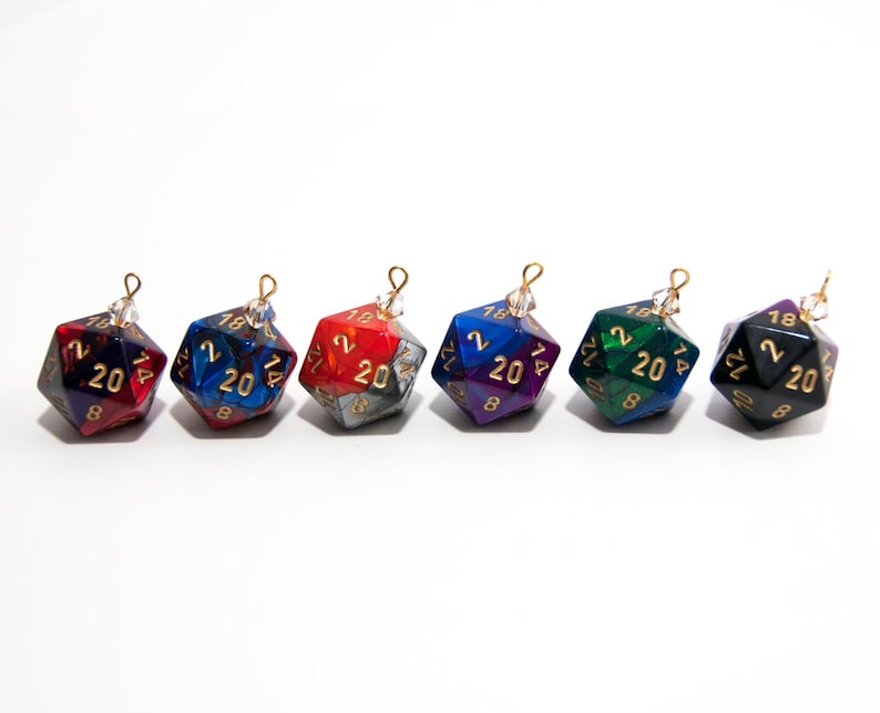 Gemini D20 Dice Ornaments Tabletop Gaming Christmas Decorations with Crystal Accents