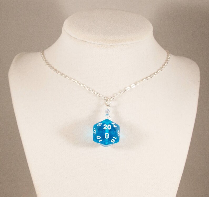Translucent Blue D20 Necklace RPG Dice Jewelry With Crystal Etsy