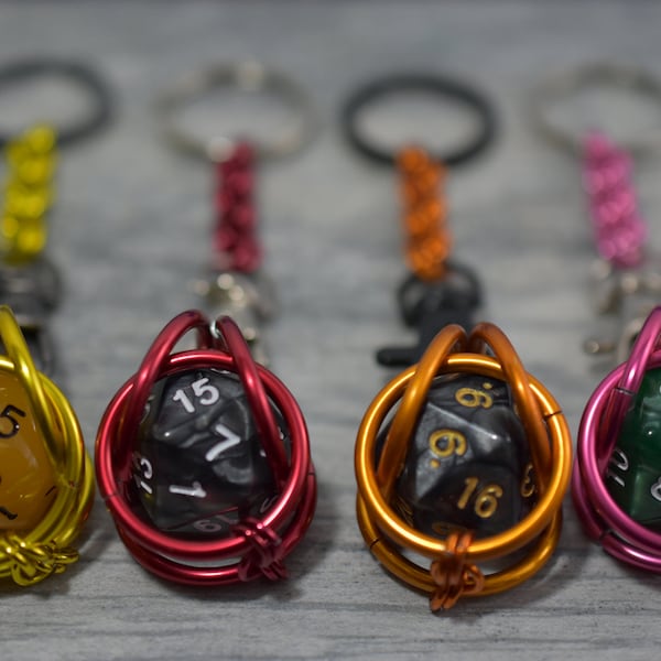 Custom D20 Chainmail Keychain - Bright Removable Dice Charms