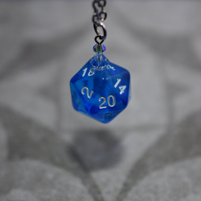 Translucent Blue D20 Necklace RPG Dice Jewelry With Crystal Etsy