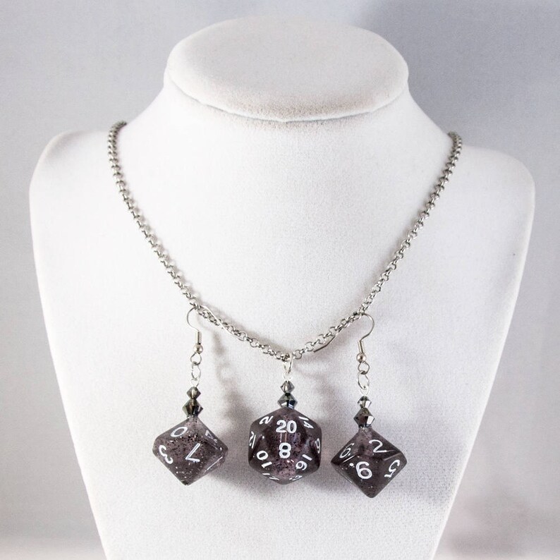 Black Glitter D10 and D20 Dice Earrings and Necklace Set Etsy