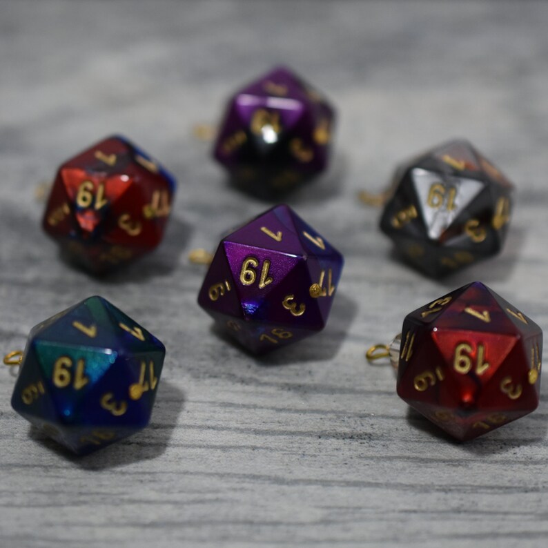 Gemini D20 Dice Ornaments Tabletop Gaming Christmas Decorations with Crystal Accents