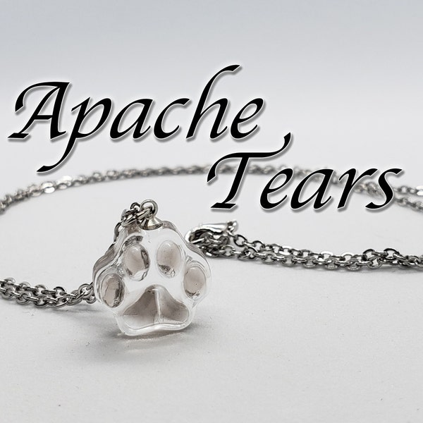 Apache Tears Crystal Paw Necklace