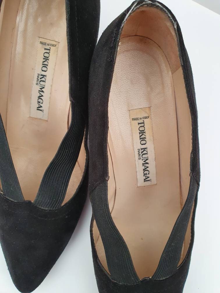 Escarpins Vintage TOKIO KUMAGAI – Daim Bordeaux – Taille 38 – Talon Bas – Années 1980 – Italie