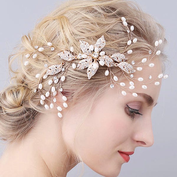 Bridal Hair Piece,Diamante Bridal Headpiece, Wedding Hair Vine, Bridal Hair Piece, Bridesmaid Gold Wedding Hair Party Accessories,Gift Ideas