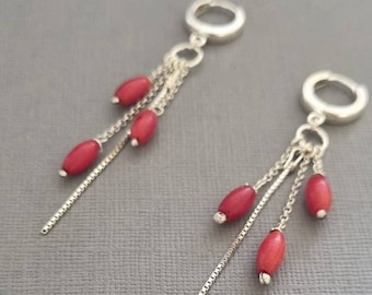 Sterling silver Red Japanese  coral earrings