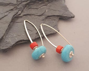 925 sterling silver & coral turquoise earrings , colour earrings