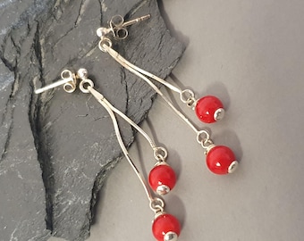 925 sterling silver  coral earrings,  minimalism, classic earrings