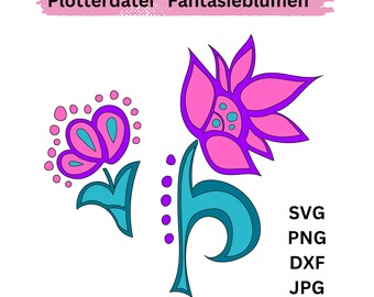 Plotter file fantasy flowers, multicolored plotter file, plotter svg and dxf file - digital