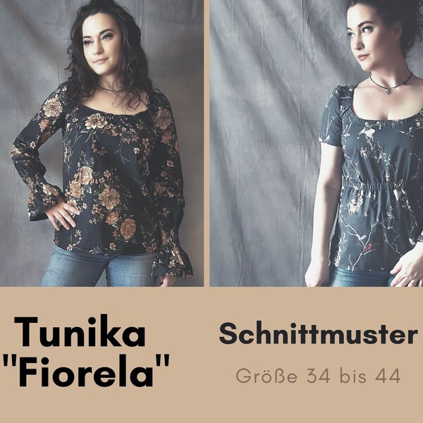 Tunique « Fiorela », patron et instructions de couture au format DIN A4 pour impression ; taille 34 à 44