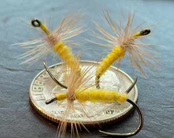Hand-Tied PMD Kebari Fly: Barbless Black Nickel Hook, Pale Morning Dun Imitation (3-Pack)