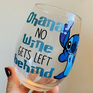 Blue Alien Wine Glass, Stitch Inspired Wine Glass, Stitch Wine Glass, Wine Glass, Ohana Wine Glass, Dis Inspired Wine Glass, Dis Gift