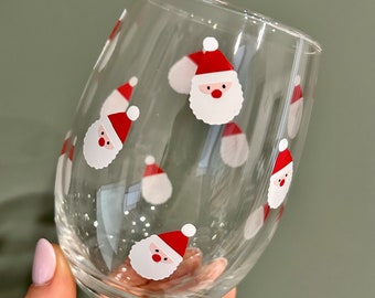 Santa Wine Glass, Dainty Santa Cup, Christmas Wine Glass, Cute Xmas Gift, Tis the Season, Wine Glass, Christmas Gift, Girl Christmas, Merry