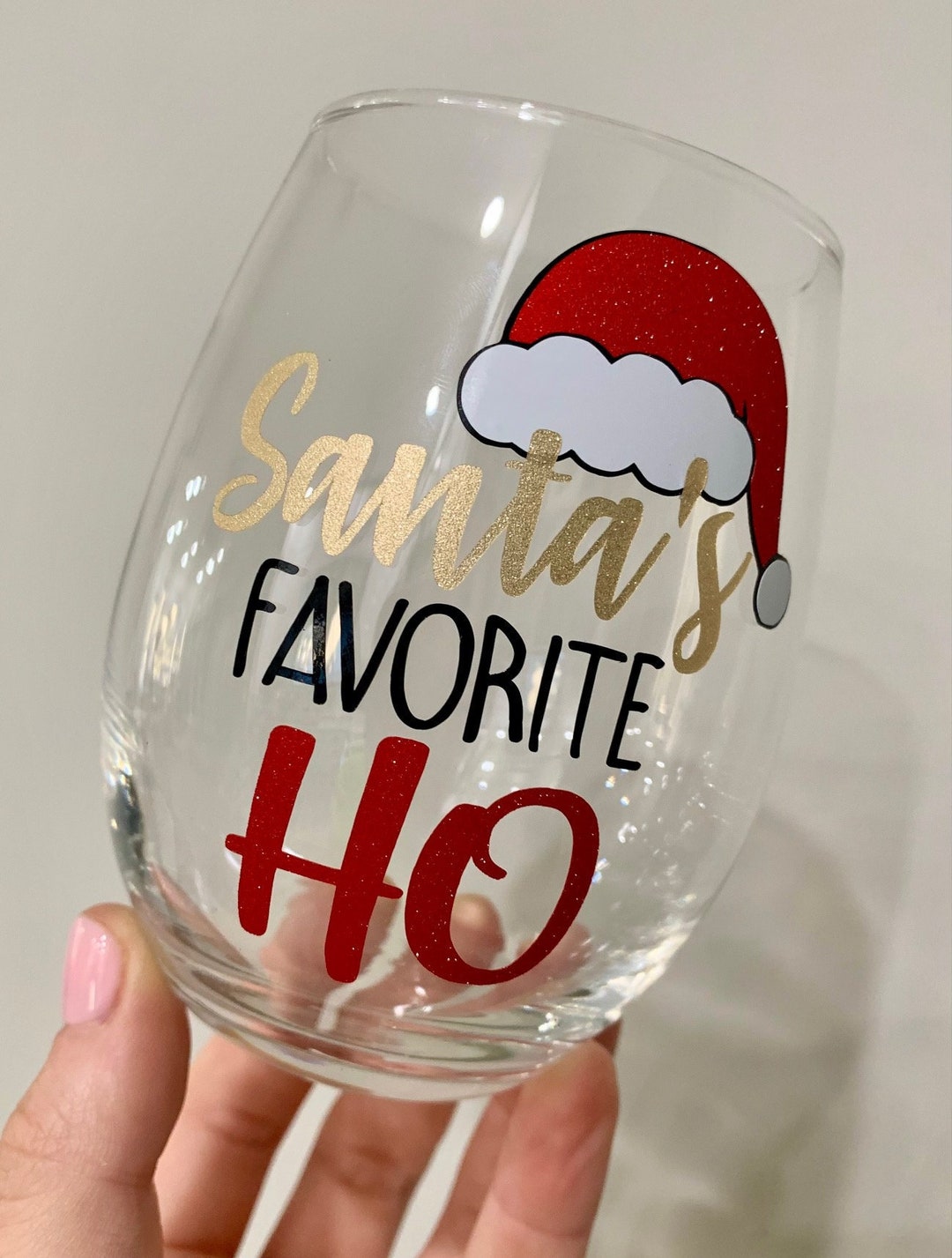 Santa's Favorite Ho Wine Glass, Christmas Wine Glass, Xmas Gift, Funny Christmas, Ho Wine Glass