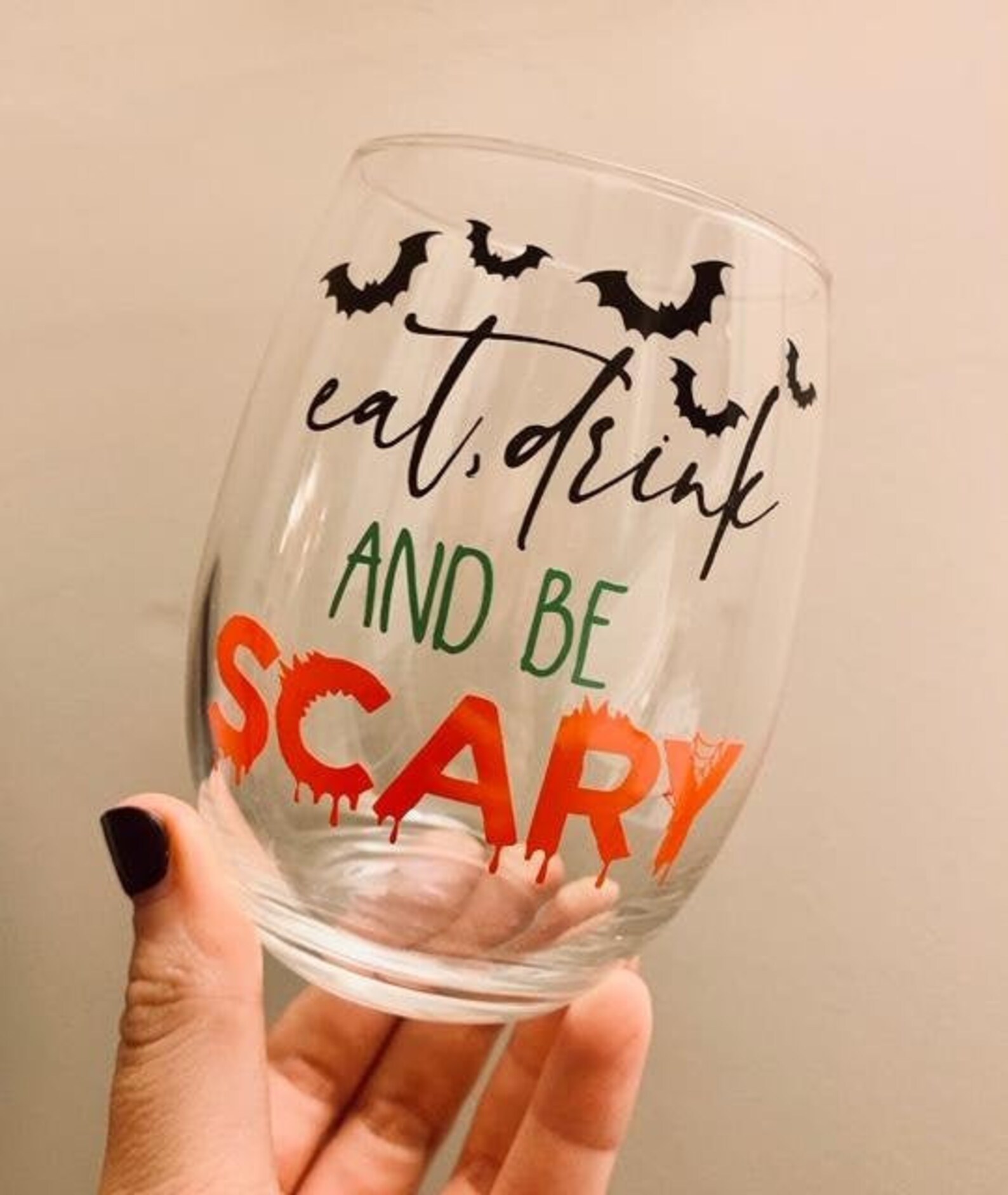 Eat Drink and Be Scary Wine Glass Halloween Wine Glass Hocus Etsy