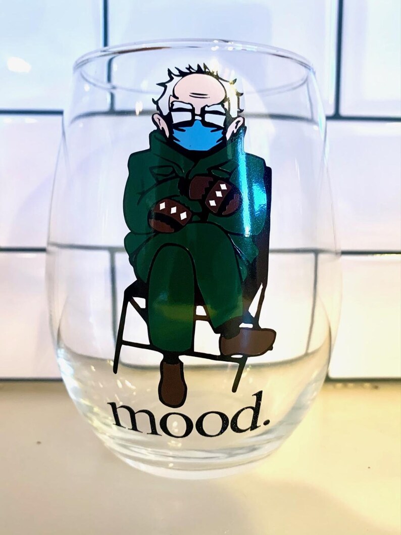 Bernie Sanders Wine Glass Inauguration Mittens Wine Glass Etsy
