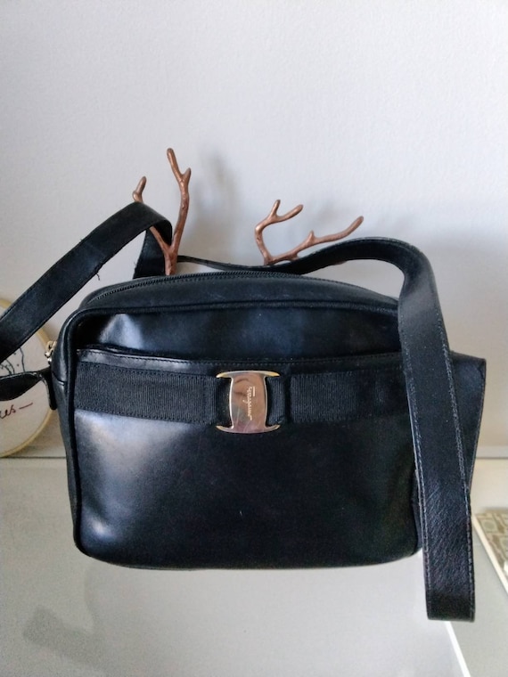 Salvatore Ferragamo Vara Vintage Black Leather Camera Bag