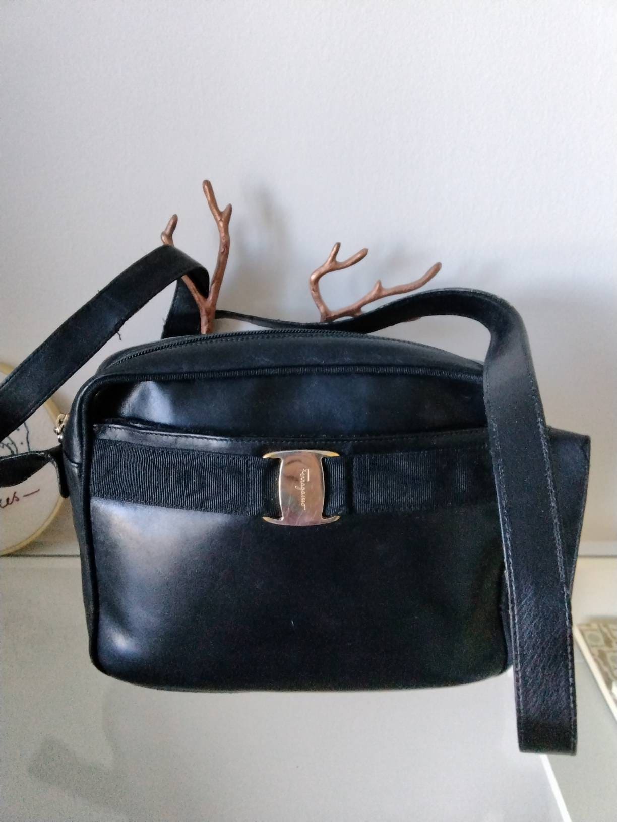 Salvatore Ferragamo Vara Vintage Black Leather Camera Bag