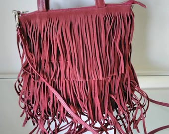 Designer Red Fringed Suede Crossbody Made in Italy