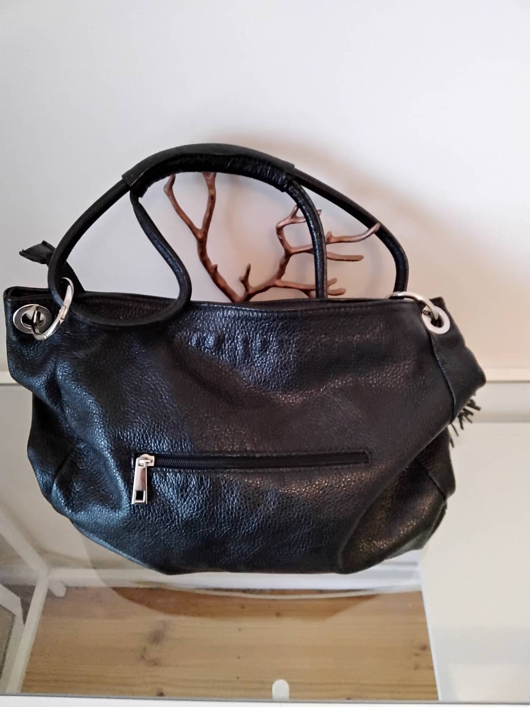 Anna Luchini Black Leather Hobo Bag With Tassels Made in Italy Etsy