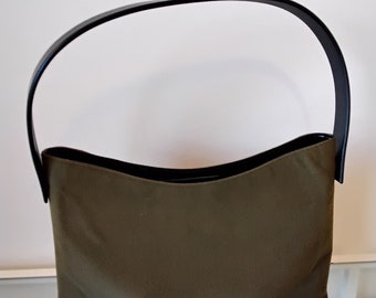 Salvatore Ferragamo Unique Top Handle Structured Bag Wool Felt and Box Calf Leather