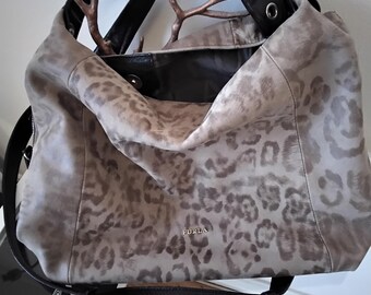 Furla Vintage Leopard Print Y2K Shoulder Bag With Contrasting